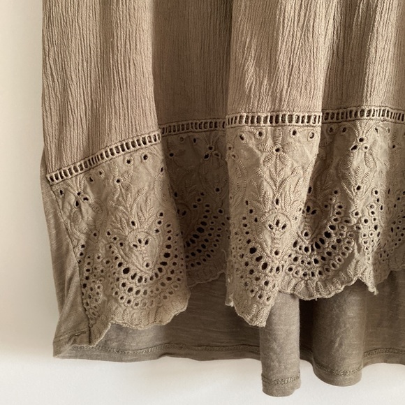 Knox rose embroidered lace boho olive green short sleeve blouse Sz large - Picture 6 of 7